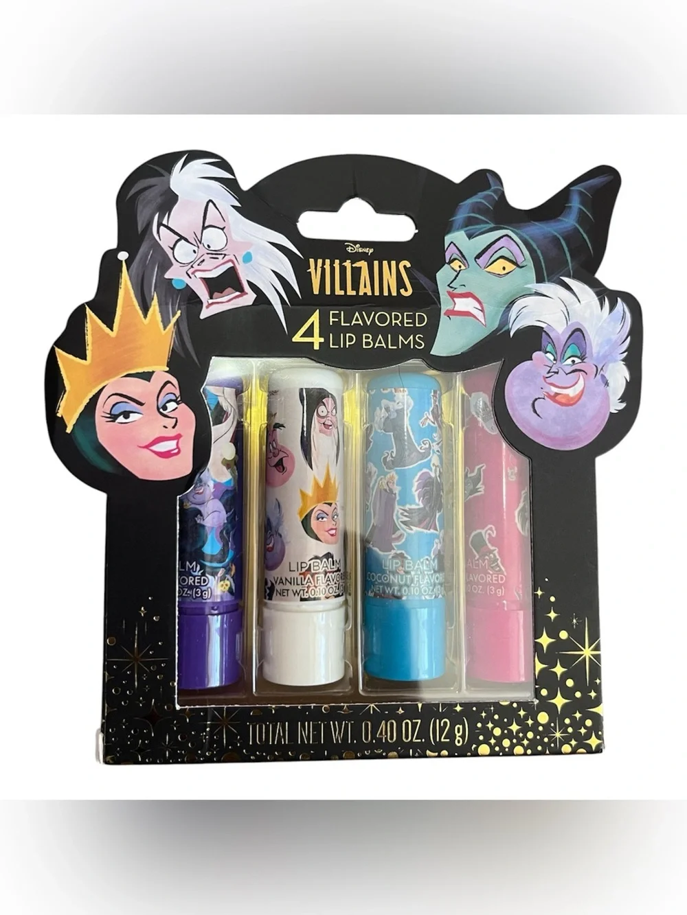 Disney Villains 4-Piece Flavored Lip Balm Set – NEW